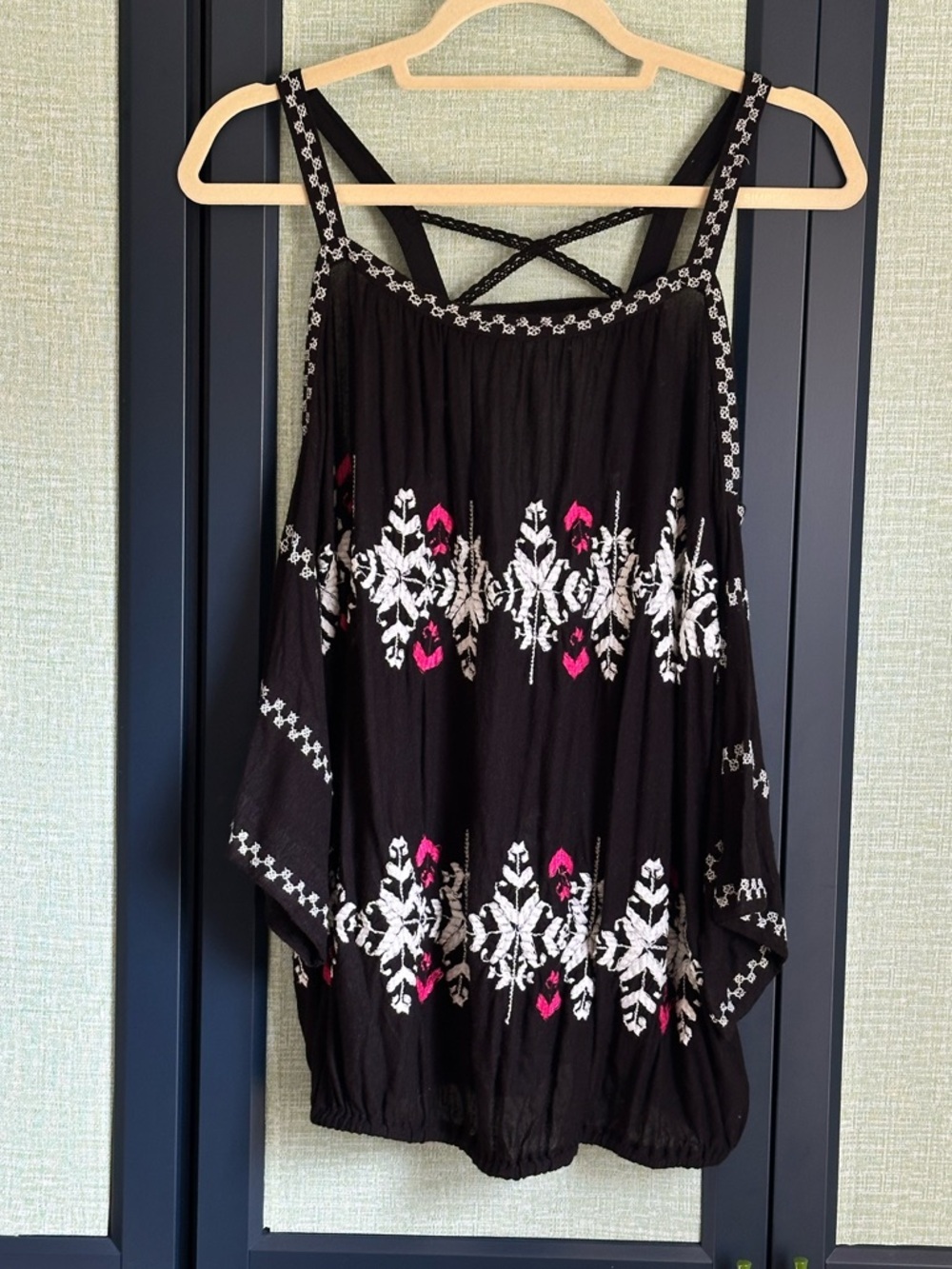 Free People New World Embroidered Cold Shoulder Airy Flowy Boho Top, Size S - Picture 3 of 11